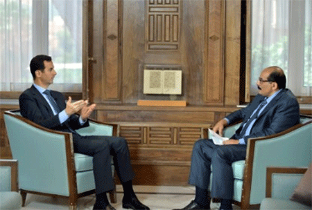 el presidente Bashar al Assad durante la entrevista El presidente sirio asegura que los grupos terroristas son herramientas de “Israel”
